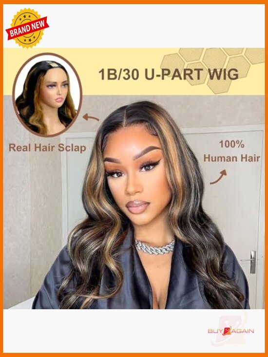 U Part Human Hair Wig Body Wave 180 Density Glueless Natural Hair